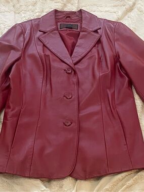 Siena Studio Burgundy Leather Button Jacket